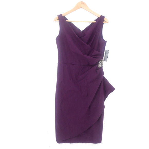 NEW Alex Evenings Summer Plum Purple Side Ruched Cocktail Dress Women's 8 $229 - Picture 3 of 12